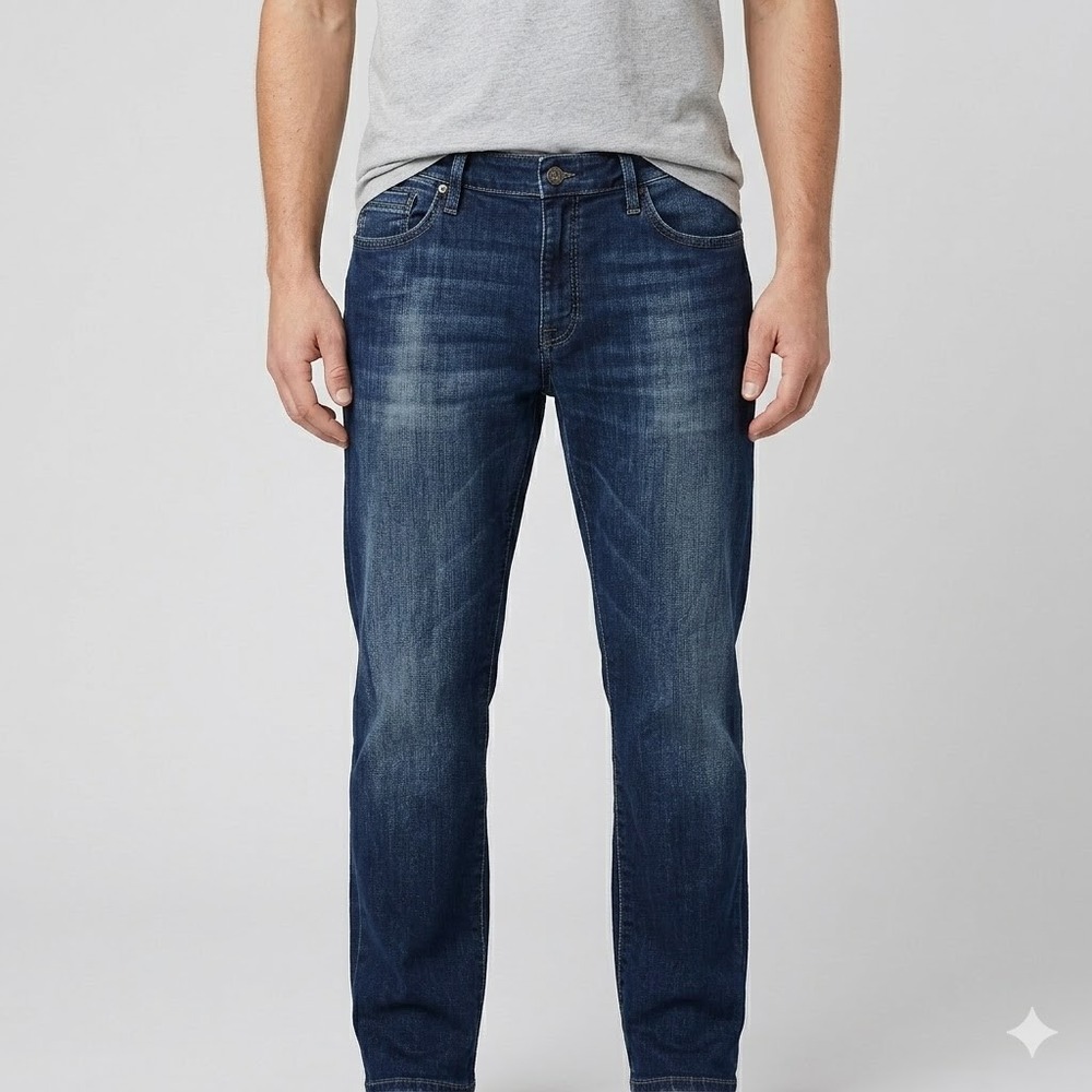 Mavi Jeans Zach Straight Leg Dark Wash Whiskered Denim 36/30